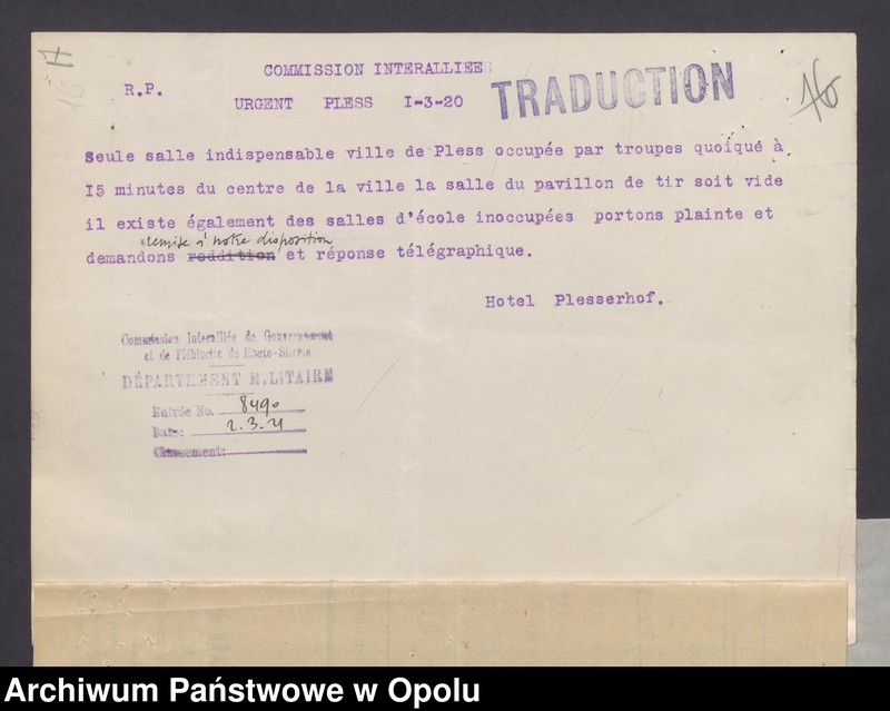 Obraz 20 z jednostki "Entress /Korespondencja wpływająca pochodząca od władz wyższych i jednostek podległych - pisma, instrukcje/ 15.02.-13.04.1921"