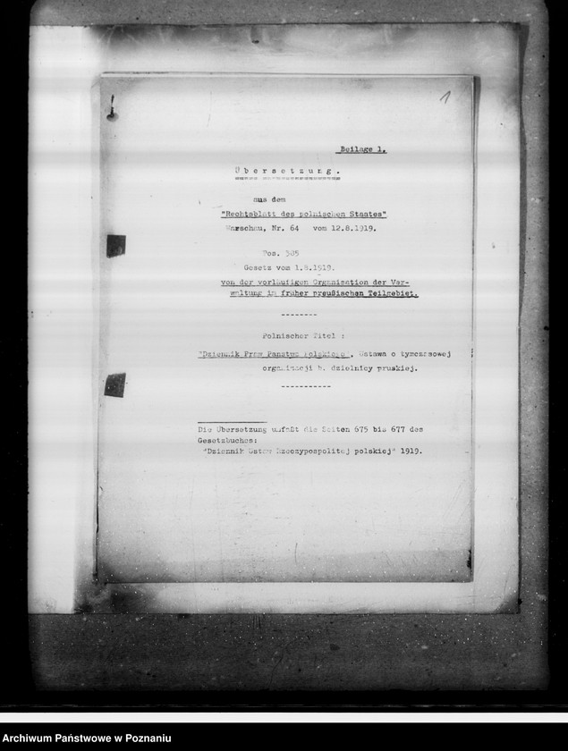 Obraz 4 z jednostki "Niemieckie tłumaczenia polskiej ustawy o tymczasowej organizacji byłej dzielnicy pruskiej"