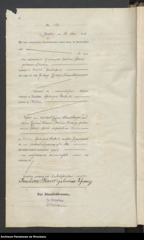 image.from.unit.number "Sterbe Haupt Register Standesamt Breslau III 1912 Band 5"