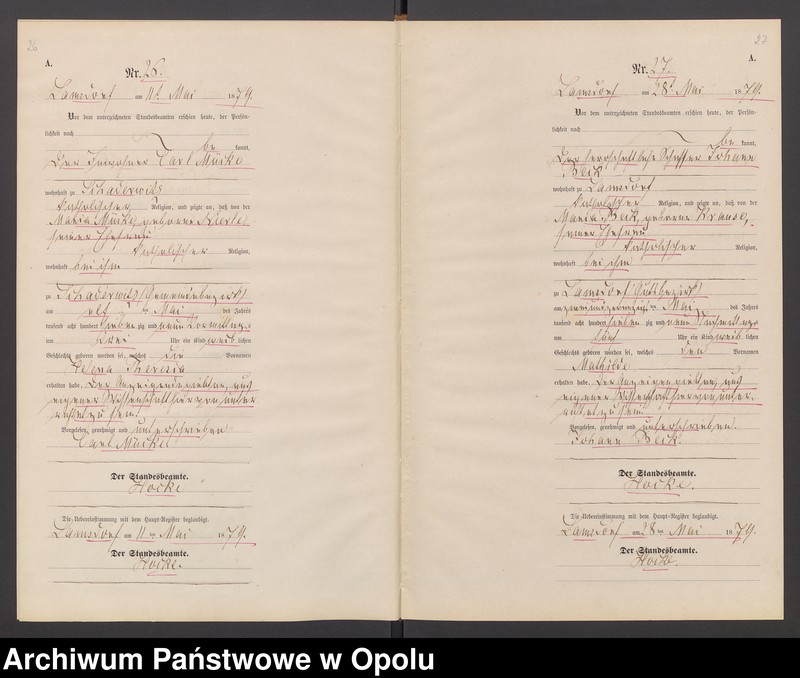 image.from.unit.number "Geburts-Neben-Register des Standesamts Lamsdorf No 15 pro 1879"