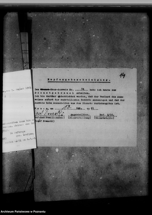 Obraz 18 z jednostki "Personalakten des wissenschaftlichen Angestellten Dr. Josef Nowacki, auch Kaletka, Siuchniński, Rzyski, Wojciechowski und Spychalski"