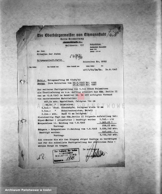 Obraz 8 z jednostki "Arbeitsressort M-P [Niemieckie zamówienia skierowane do resortów pracy, produkcja, zapotrzebowania materiałów do produkcji]"