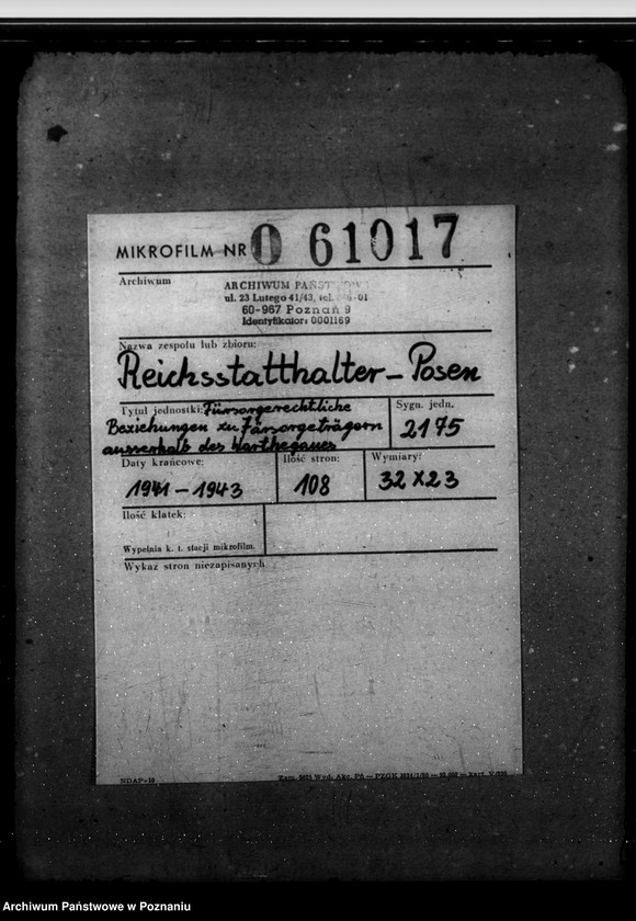 Obraz 2 z jednostki "Fürsorgerechtliche Beziehungen zu Fürsorgeträgern ausserhalb des Warthegaues"