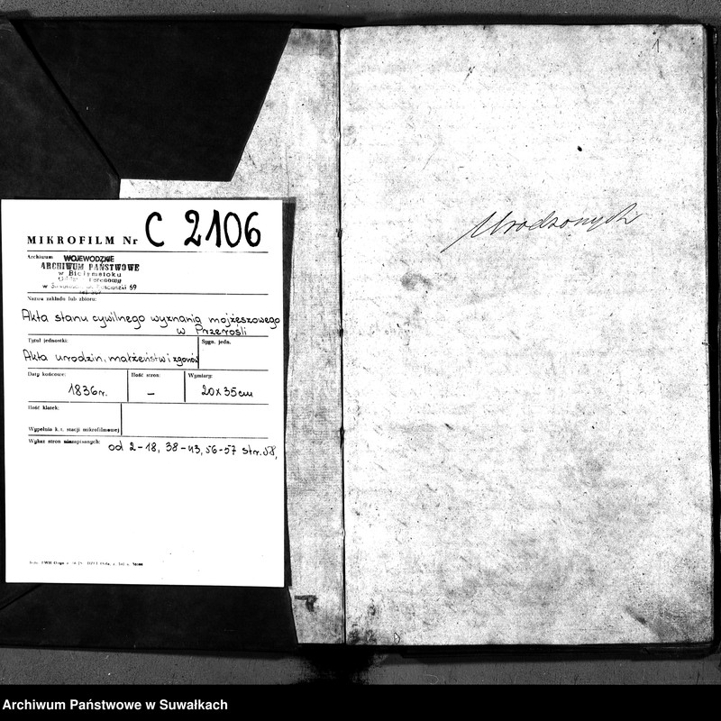 image.from.unit.number "Duplikatu Ksiąg do zapisywania akt Urodzenia Zeyścia i Zaślubin na rok 1836. Okręgu Przerośl."