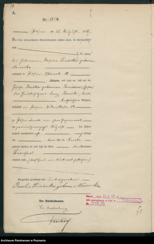 Obraz 20 z jednostki "Księga miejscowa urodzeń tom IV [Rejestr główny urodzeń]"