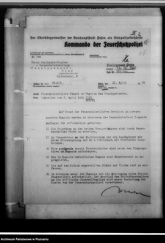 Obraz 20 z jednostki "[Wytyczne i korespondencja w sprawie zabezpieczenia magazynów archiwalnych]"