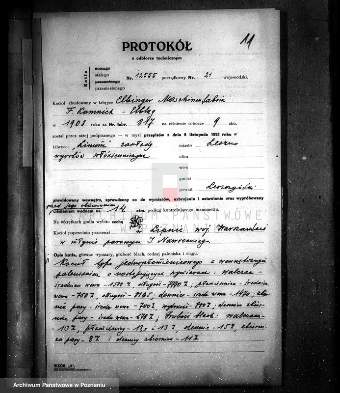 Obraz 15 z jednostki "Zakłady wyrobów włókienniczych Towarzystwo Akcyjne "Linum" w Lesznie nr woj. kotła 21"