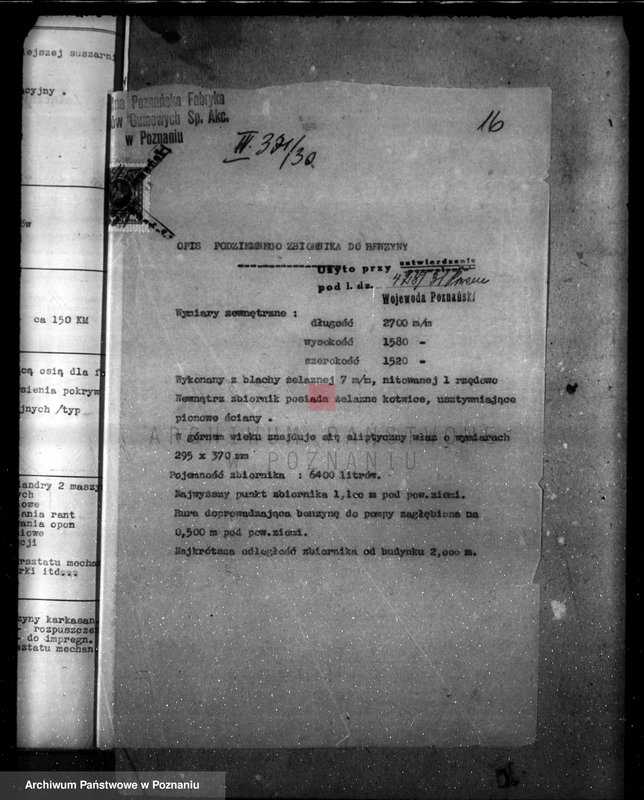 Obraz 20 z jednostki "Zatwierdzenie projektu zakładu przemysłowego /urządzenie fabryki opon/ nr 389 własność Centralnej Fabryki opon i gum Poznań ul. Starołęka"