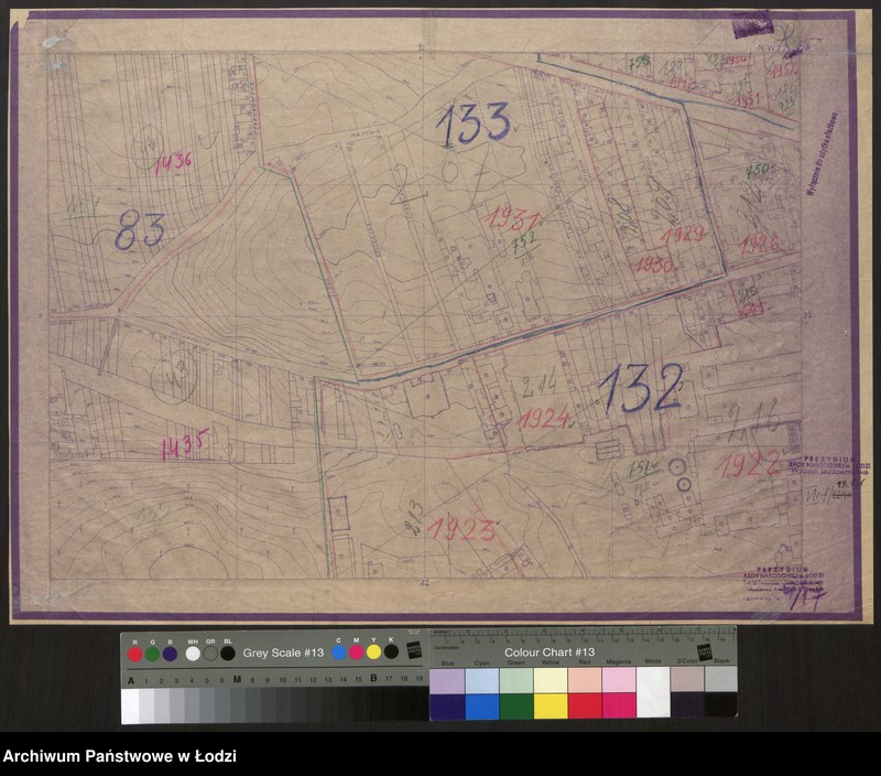 Obraz 1 z jednostki "Plan m. Łodzi 1:2000 z oznaczeniem podziału miasta na obwody i rejony spisowe. Sekcja NW22"