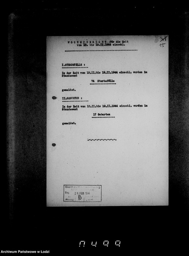 Obraz 19 z jednostki "Wöchentliche (monatliche) Tätigkeitsberichte des Ältesten der Juden"