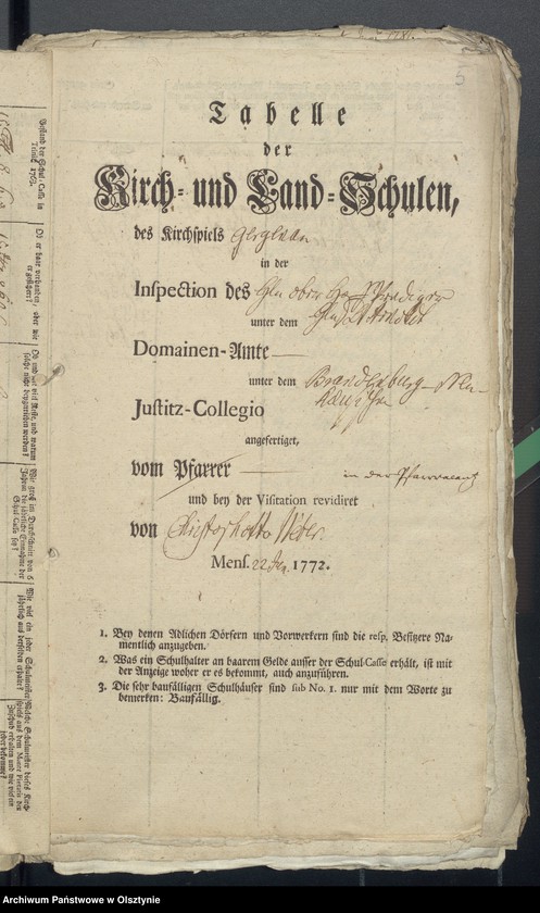 image.from.unit.number "Tabelle der Kirch- und Land-Schulen des Kirchspiel Georgenau"