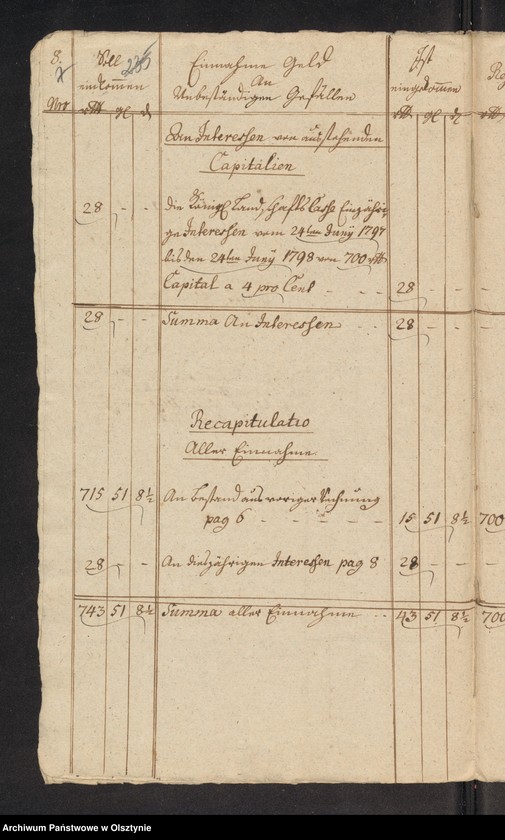 image.from.unit.number "Administrations Rechnung über des Stolterfothsche Legaten Capital und derer Intereßen deßen Einnahme und Ausgabe zu Pobethen Von Michael 1797 bis Michael 1798"