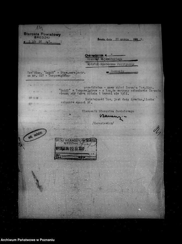 Obraz 18 z jednostki "/Towarzystwo Gimnastyczne Sokół w Targowej Górce powiat Środa - rejestracja/"