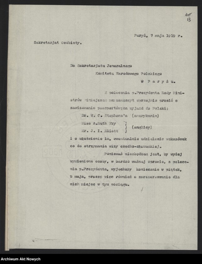 image.from.unit.number "Korespondencja w sprawie biletów na podróże za granicę, uzyskiwania miejsc w kurierze Paryż - Warszawa, paszportów i wiz"