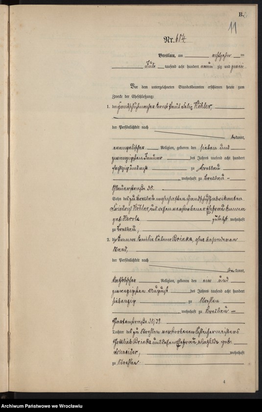 image.from.unit.number "Heiraths-Neben-Register Breslau I 1892 Band 4"