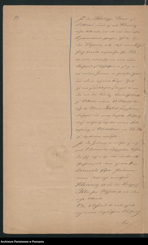 Obraz 14 z jednostki "Acta betreffend den in Orzeszkowo Kreis Schroda /Środa/ am 23.April 1864 verhafteten, angeblichen Holzkaufmann Josef Redlich aus Raszkowo, Kreis Adelnau /Odolanów/."
