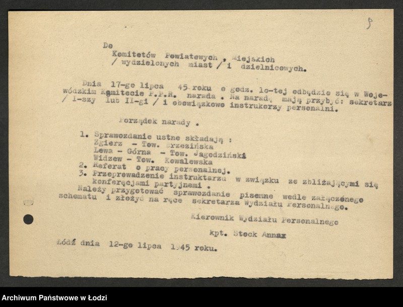 Obraz 10 z jednostki "Protokoły narad instruktorów [personalnych] komitetów powiatowych i miejskich [z załącznikami]"