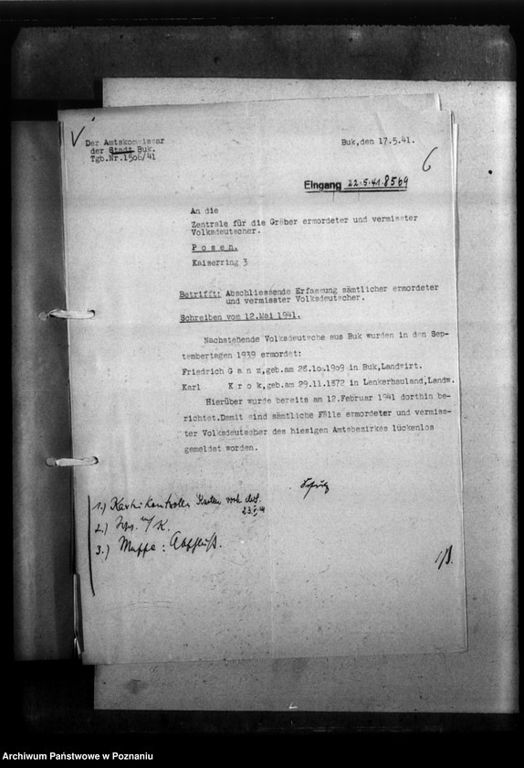 Obraz 10 z jednostki "Kreis Grätz (Grodzisk). Wykazy i korespondencja w sprawie miejscowych Niemców, którzy zginęli w 1939 roku"