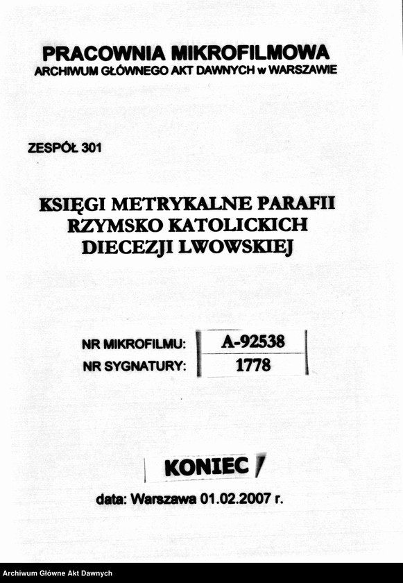 image.from.unit.number "Parafia: Narajów. Dekanat: Brzeżany. Kopie z ksiąg metrykalnych zg. dla miast Narajów i Rohaczyn i wsi Huta."