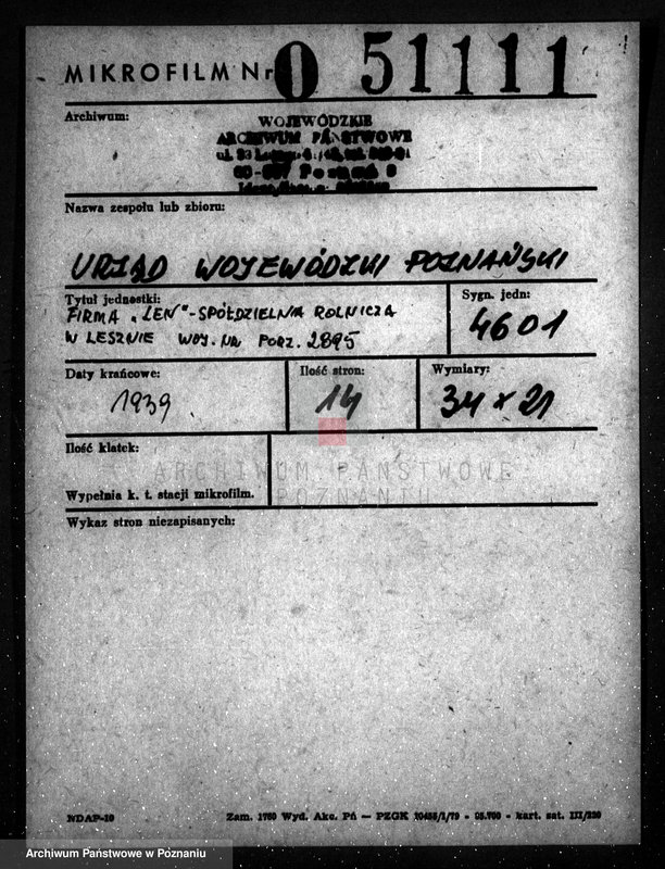 Obraz 1 z jednostki "Firma "Len" - Spółdzielnia Rolnicza w Lesznie woj. nr porz. 2895"