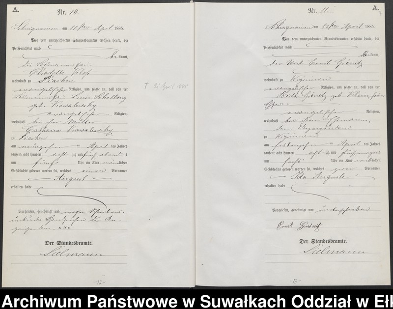 image.from.unit.number "Geburts-Haupt-Register des Königlich Preussischen Standes-Amtes Ukta Kreis Sensburg"