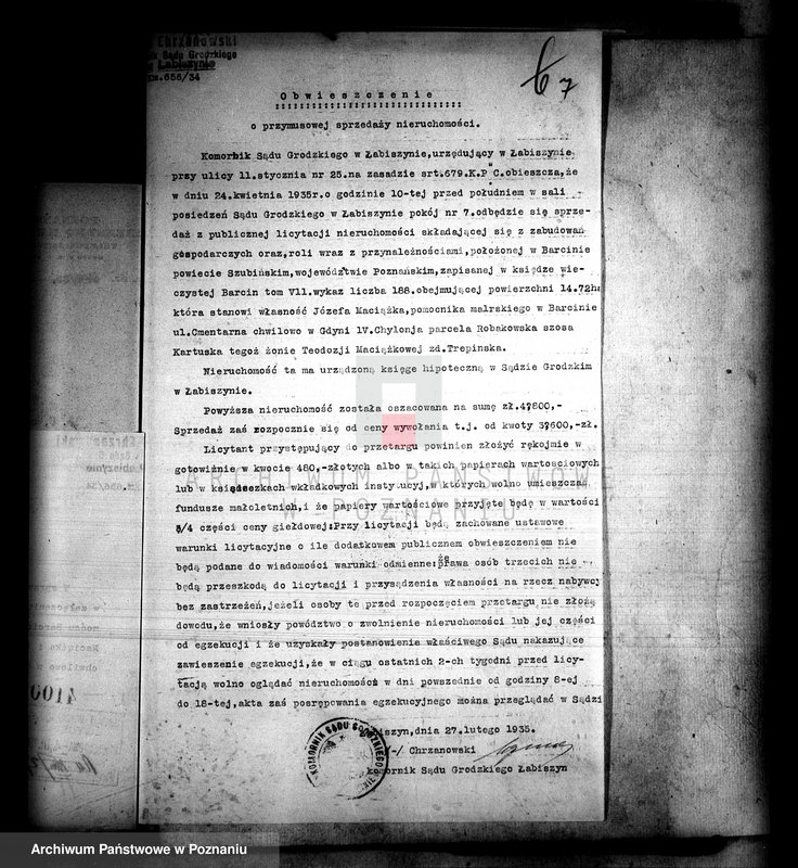 Obraz 11 z jednostki "Przymusowe przetargi nieruchomości powiatu szubińskiego"