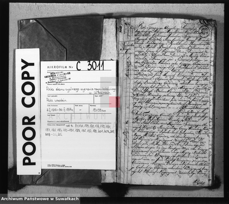 image.from.unit.number "Księga do zapisywania aktów cywilnych urodzenia gminy wiżajńskiey, departamentu łomżyńskiego, powiatu kalwaryjskiego"