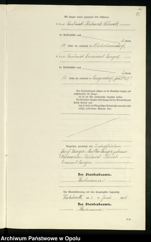 Obraz 17 z jednostki "Heirats-Register (Neben-Register) Standesamt Deutschwette 1912"