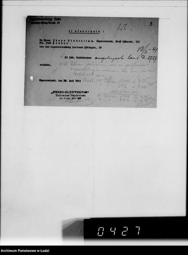 Obraz 12 z jednostki "Aufträge Lager 39. [Zamówienia firm na różne wyroby]"