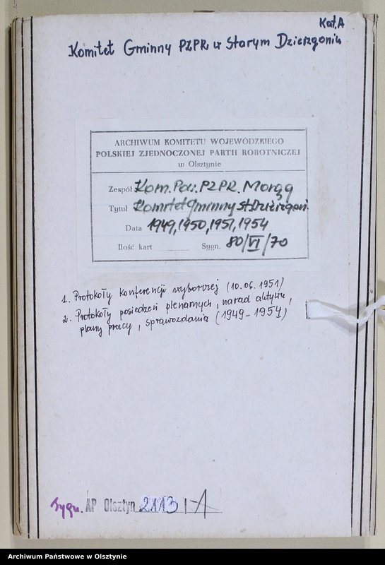 image.from.unit.number "Protokoły zebrań wyborczych /1951/, posiedzeń plenarnych, narad aktywu partyjnego, plany pracy, sprawozdania /1949-1954/ Komitetu Gminnego PZPR"