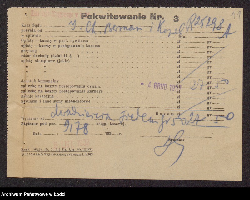 Obraz 13 z jednostki "Jakub Moszek Berman, Chawa Berman, Lajb Kopel- sprzedaż własnych wyrobów włókienniczych"