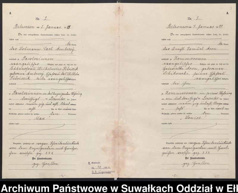 image.from.unit.number "[Geburts-Neben-Register des (Königlichen) Preussischen Standes-Amtes Belzonzen Kreis Johannisburg]"