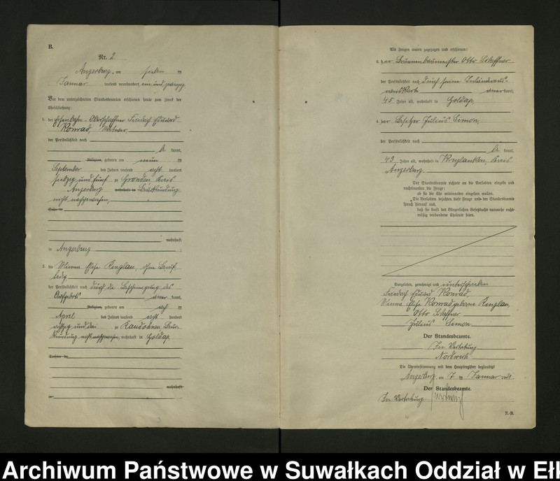 image.from.unit.number "B2. Heirats = Register (Neben = Register) Standesamt Angerburg einschl. der Bezirke, Gross Strengeln, Kehlen und Prinowen No 1 bis 95"