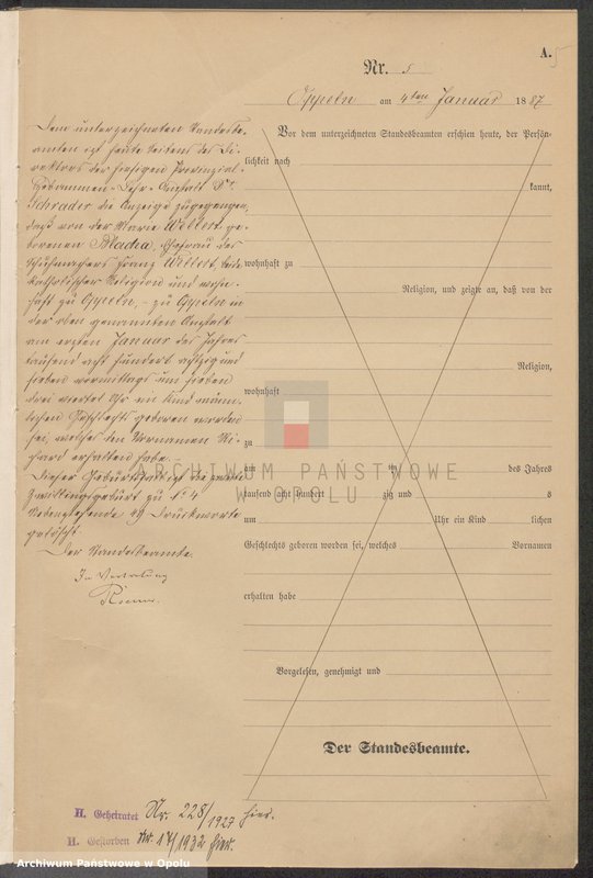 Obraz 9 z jednostki "Urząd Stanu Cywilnego w Opolu 1887 Rejestr Urodzeń Księga Miejscowa Nr 1 do 331"