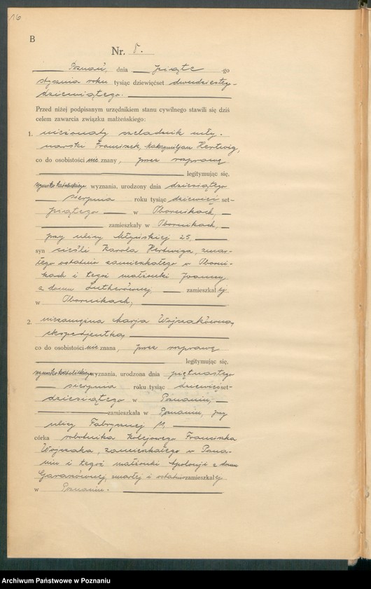 Obraz 18 z jednostki "Księga miejscowa małżeństw tom I [Rejestr główny małżeństw]"