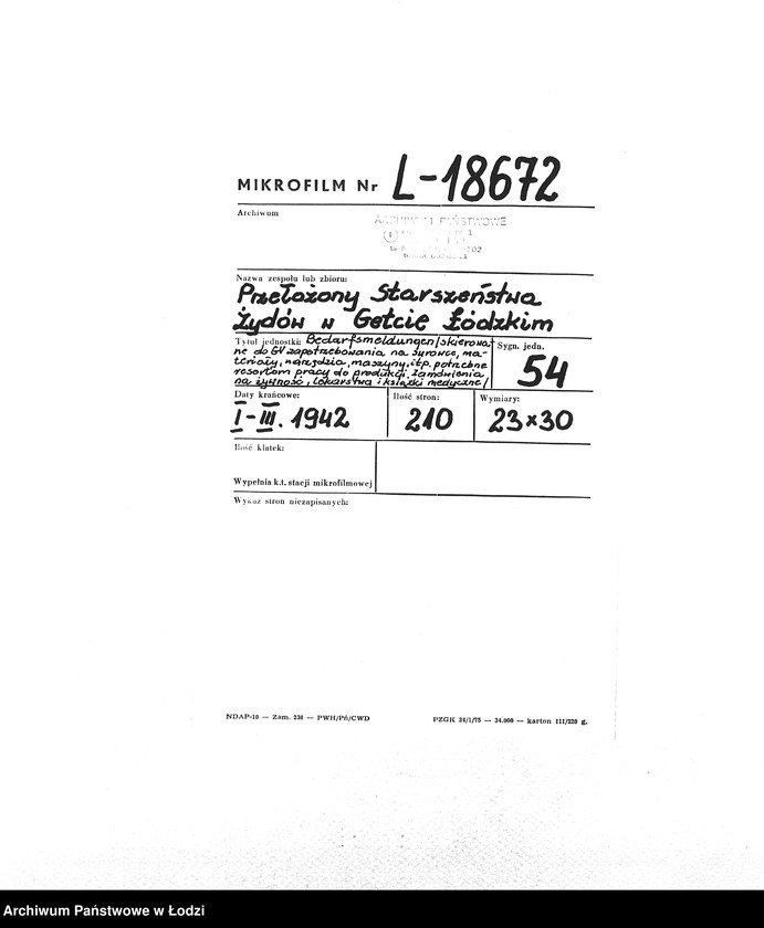 Obraz 2 z jednostki "Bedarfsmeldungen [Skierowane do GV zapotrzebowania na surowce, materiały, narzędzia, maszyny itp. potrzebne resortom pracy do produkcji; zamówienia żywności, lekarstw]"