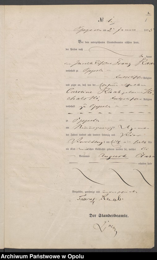 Obraz 5 z jednostki "[Księga urodzeń za rok 1875 Opole nr 1-480]"