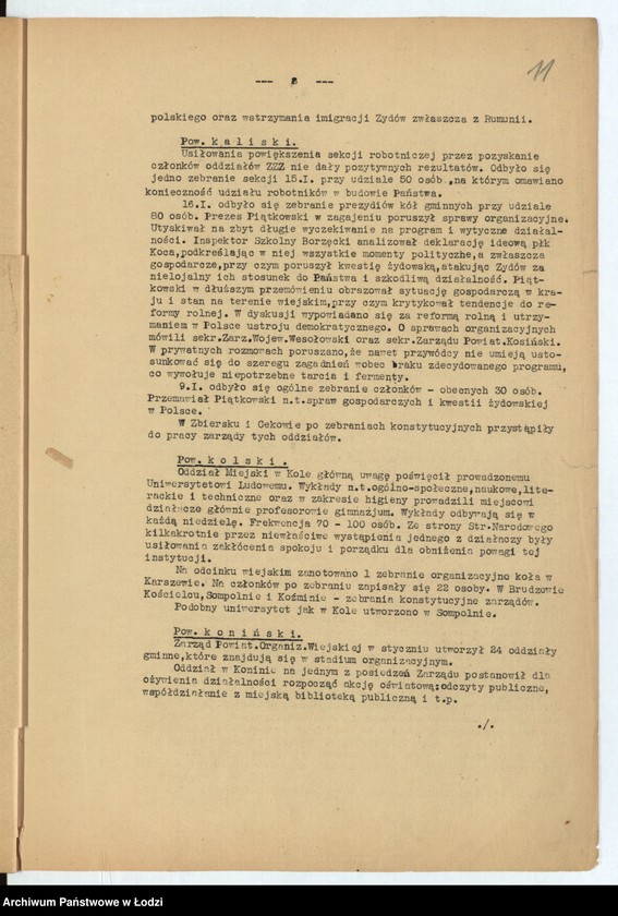 Obraz 14 z jednostki "[Sprawozdania miesięczne wojewody z ruchu zawodowego, społecznego i narodowościowego]"