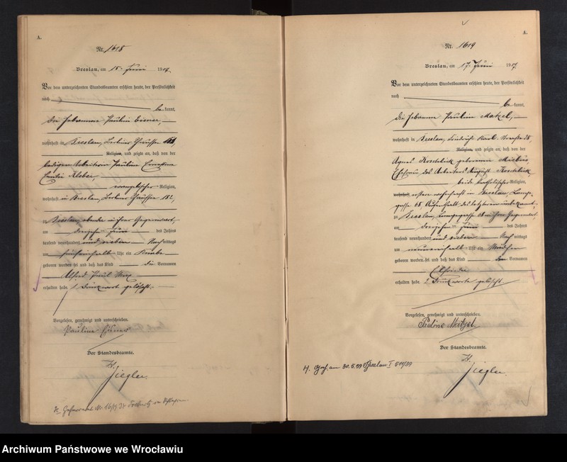 image.from.unit.number "Geburts-Haupt-Register Breslau I 1907 Band 5"