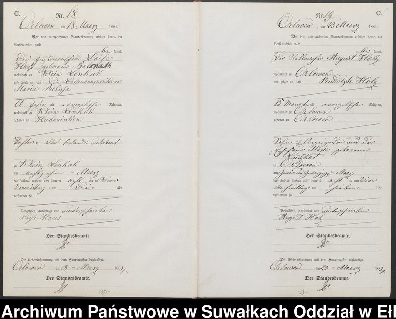 image.from.unit.number "Sterbe-Neben-Register des Preussischen Standes-Amtes Orlowen Kreis Loetzen für das Jahr 1884"