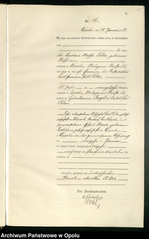 Obraz 19 z jednostki "Rejestr zgonów Księga Miejscowa Nr 1 do 419 1913"