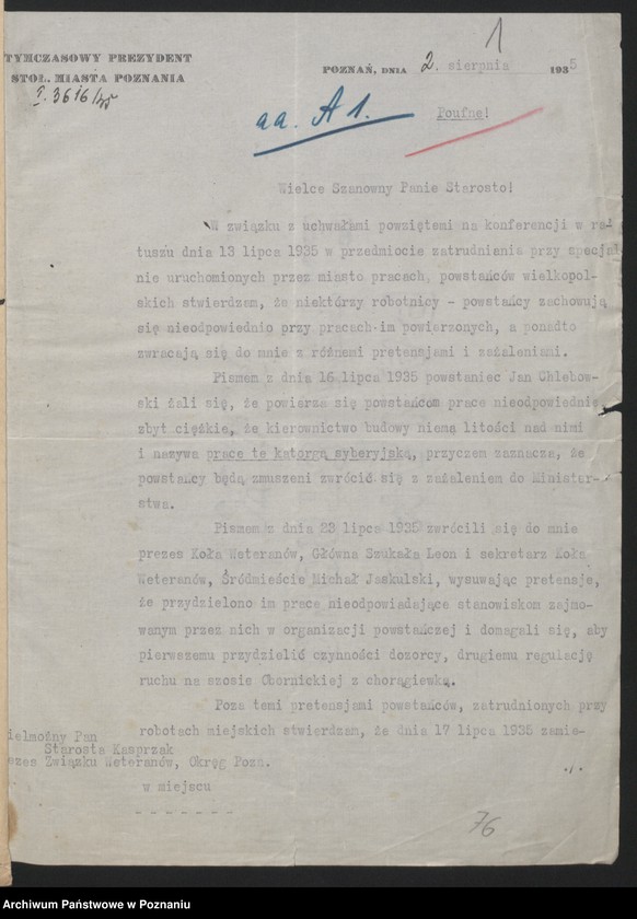 Obraz 4 z jednostki "Prezes Okręgu [korespondencja, protokoły, sprawozdania] Związku Weteranów Powstań Narodowych i Związku Powstańców Wielkopolskich."