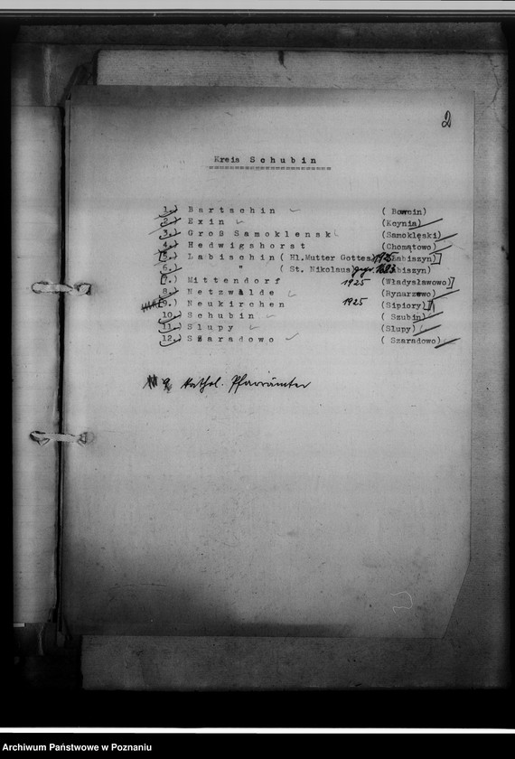 Obraz 6 z jednostki "[Wykaz ksiąg urodzeń, małżeństw i zgonów przejętych z parafii katolickich z powiatu szubińskiego]"