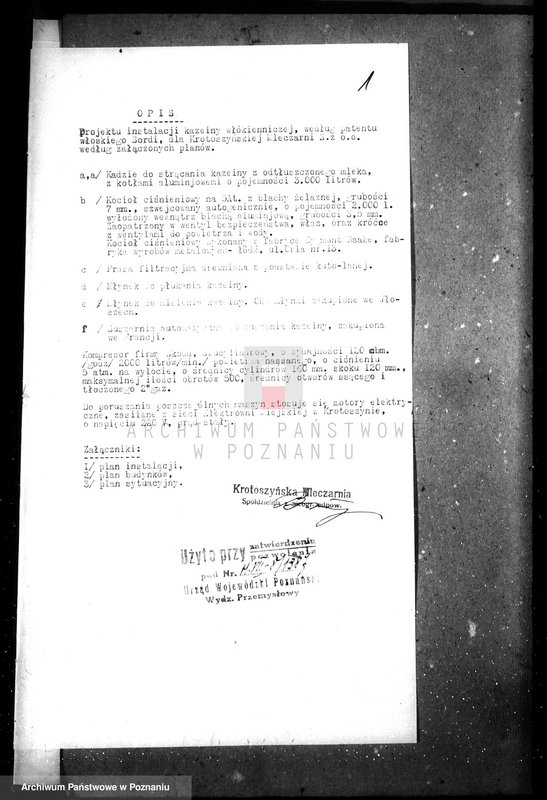 Obraz 5 z jednostki "Zatwierdzenie zakładu przemysłowego /mleczarnia/ w Krotoszynie /spółka z nieogr. odp"