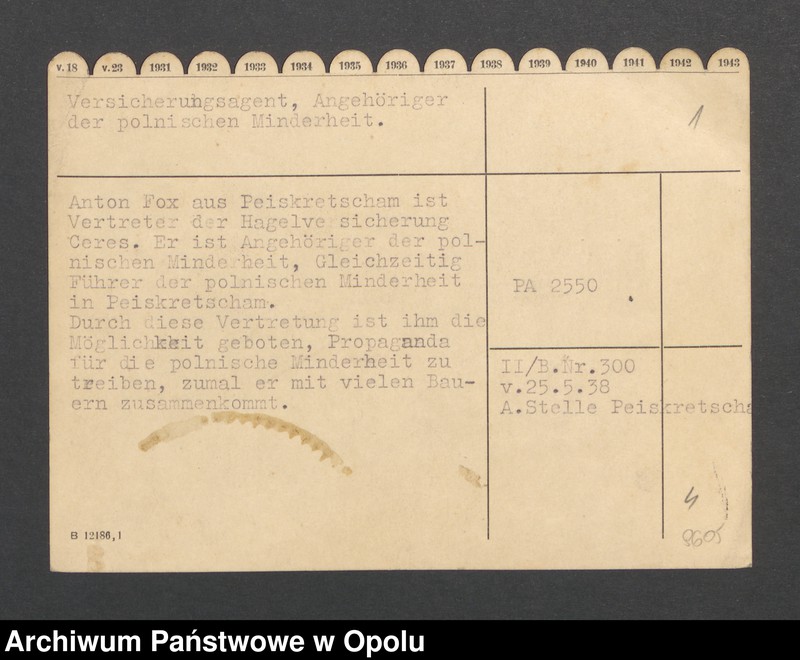 Obraz 3 z jednostki "Versicherungsagent, Angehöriger polnischen Minderheit"