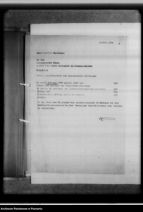 Obraz 5 z jednostki "Monatsberichte. Aussendienststelle Gostingen [Gostyń]"