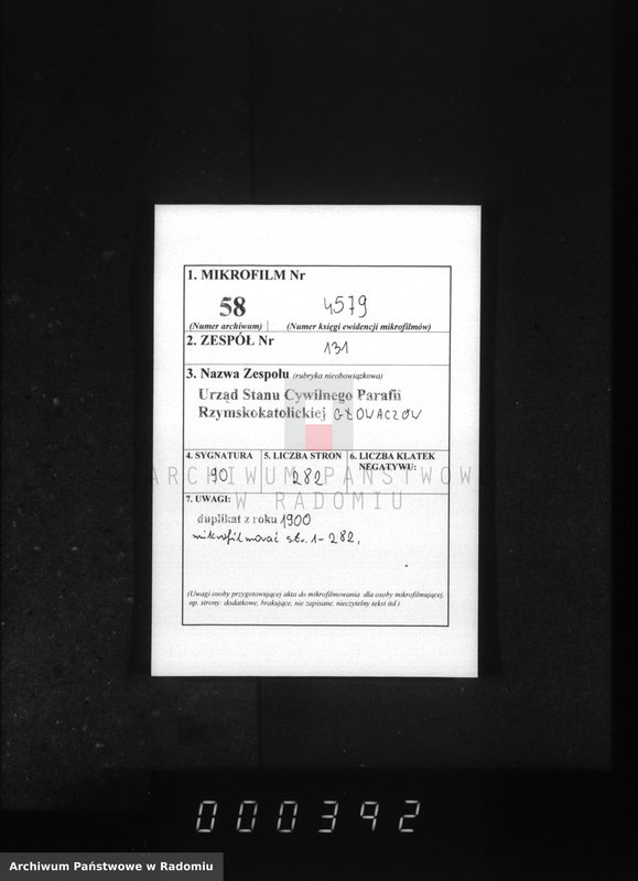 image.from.unit.number "Dublikat aktov graždanskago sostoâniâ ob urodivših, brakosočetavšihsâ i umerših v prihoda Glovačev za 1900 god"