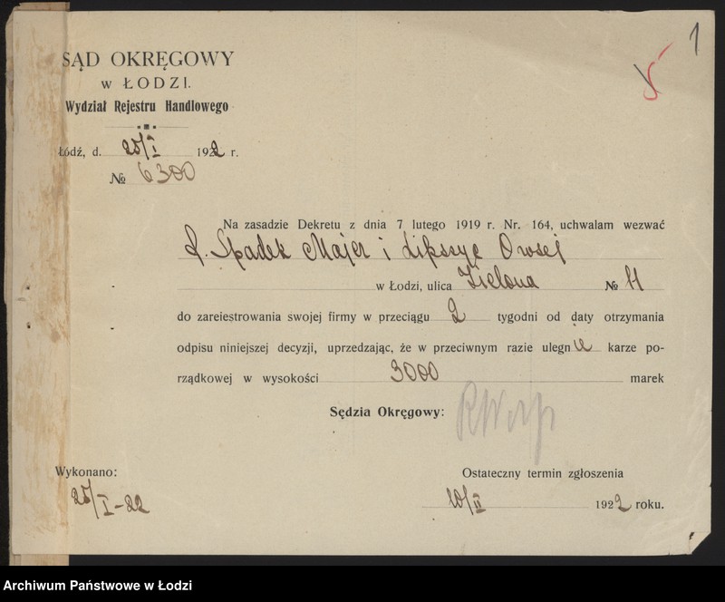 Obraz 3 z jednostki "Majer Spodek, Owsiej Lipszyc – prowadzenie interesów handlowych"