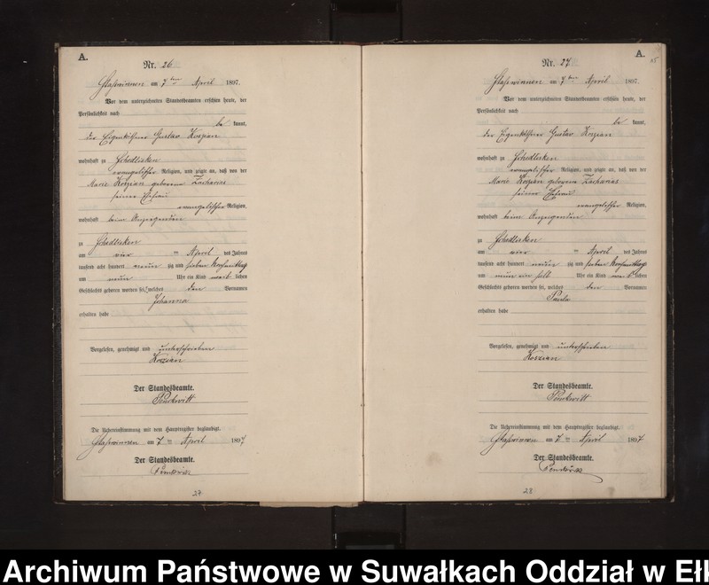 image.from.unit.number "Geburts-Neben-Register des Preussischen Standes-Amtes Stasswinnen Kreis Lötzen"