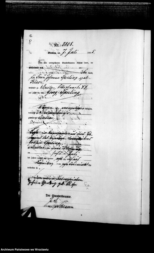 image.from.unit.number "Sterbe-Haupt-Register Breslau I 1885 Band 8"